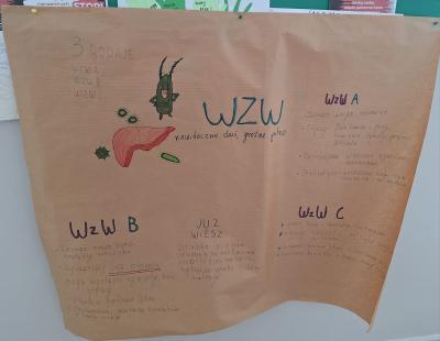 Plakat z informacjami na temat wirusowego zapalenia wątroby.